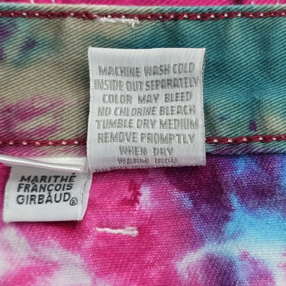 Marithe Francois Girbaud BLU Y2K Tie Dye Graphic Denim Shorts Vintage Mens 34 - Picture 7 of 12